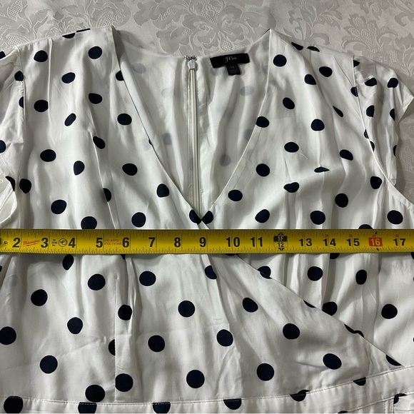 J.CREW Women's Size 14 Dress White W Black Polka Dot V Neck Sleeveless Layered - Picture 4 of 7